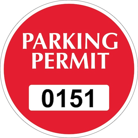 Lustre-Cal Static Cling Parking Permit Dark Red 3in x 3in  Circle Serialized 151-200, 50PK 253745SCL1RdDi0151